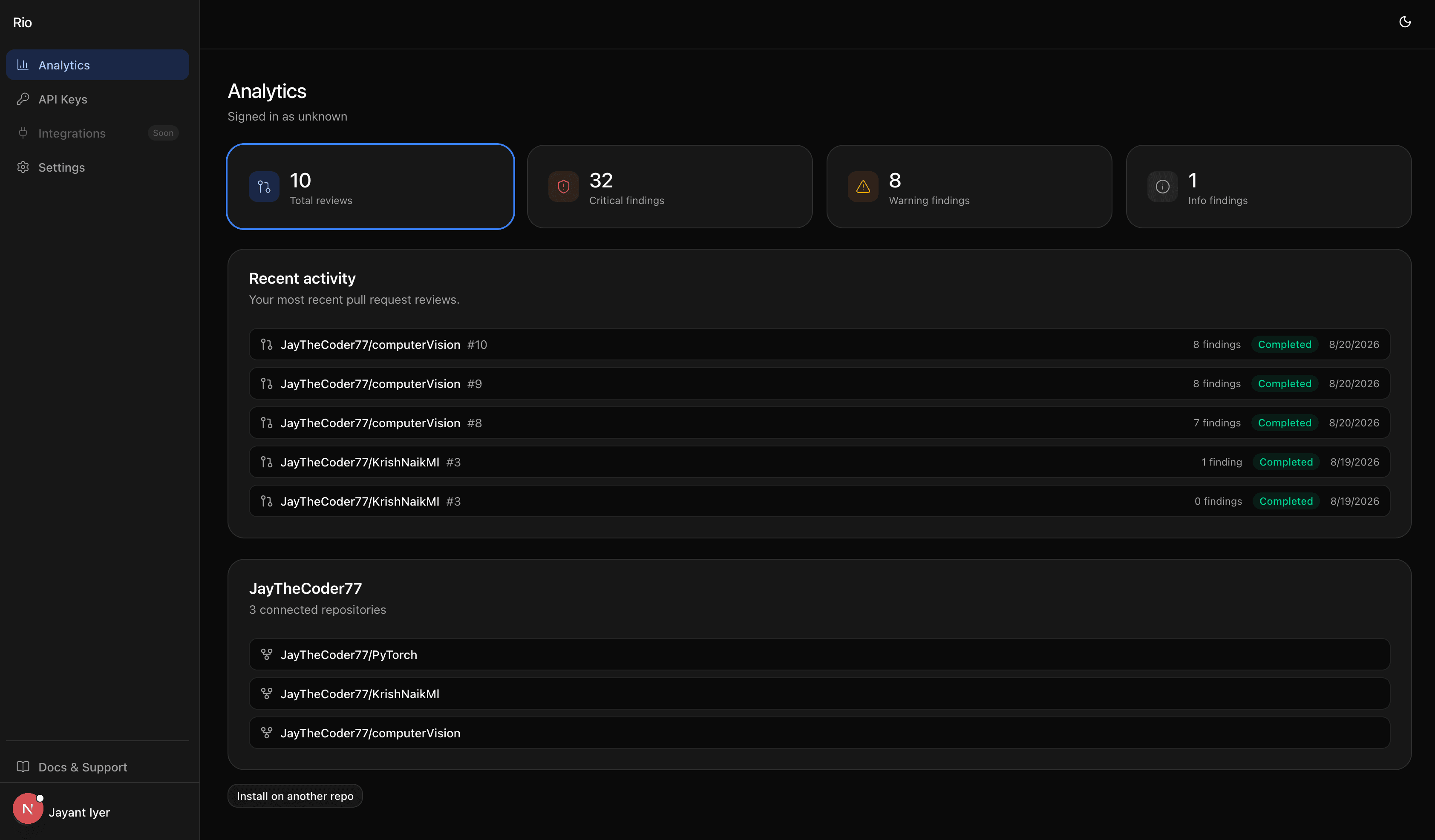 Rio dashboard