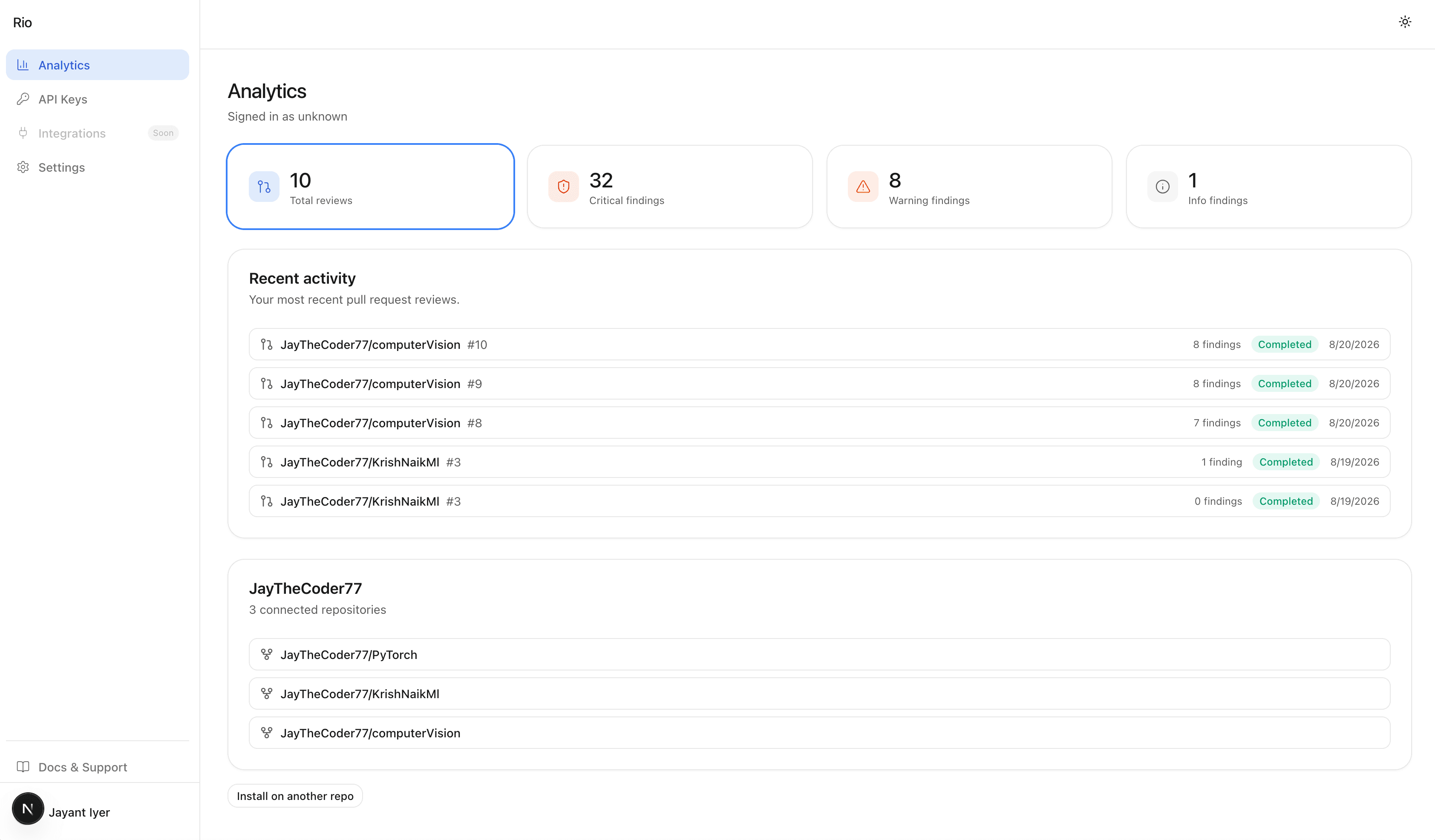 Rio dashboard